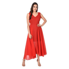 Women's RED BADDI Georgette Pleated Dress